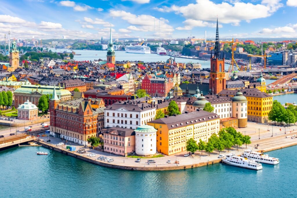 Stockholm old town (Gamla Stan) cityscape from City Hall top, Sweden