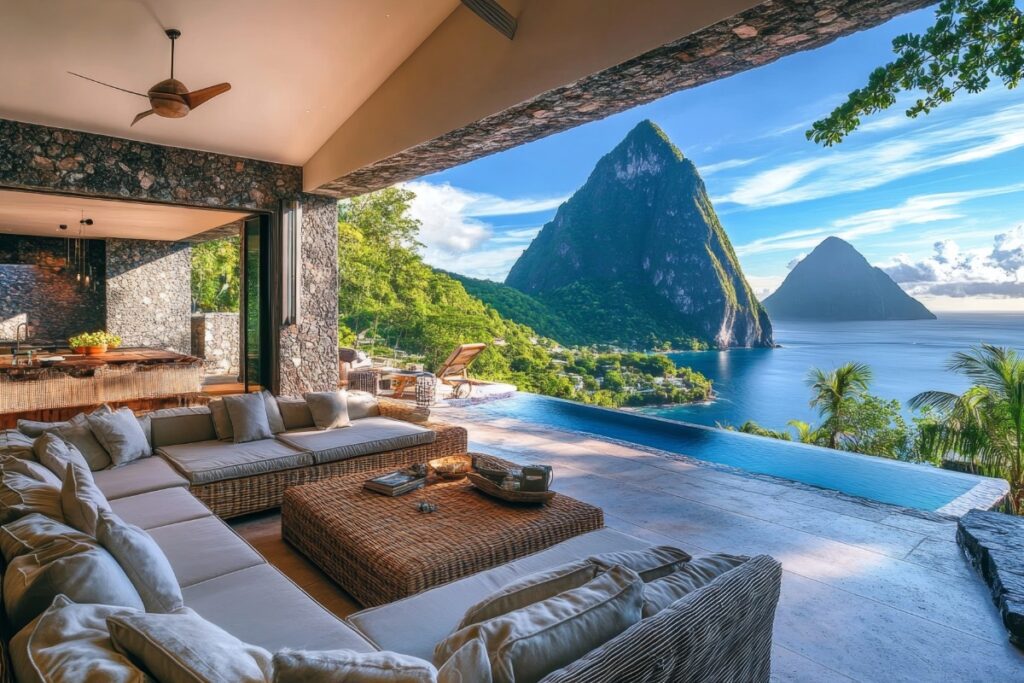 Luxury Villa with Infinity Pool, Stunning Ocean and Iconic Pitons Mountain Views, St. Lucia
