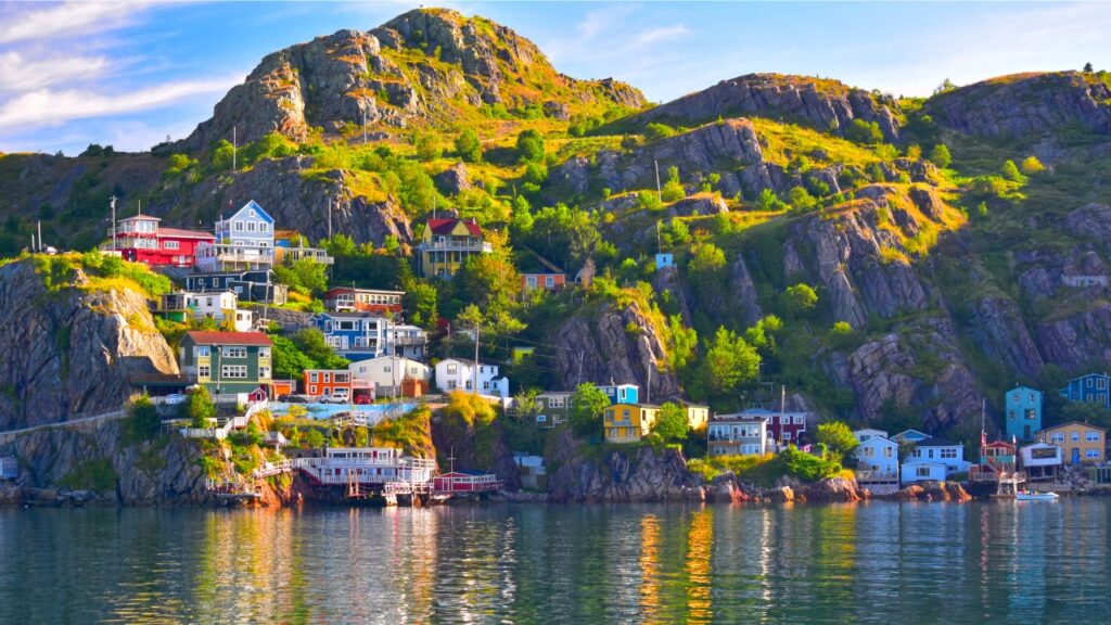 An HDR panoramic image of The Battery community in St John's harbour, Newfoundland, Canada