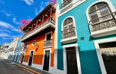Blue cobblestone streets of Old San Juan, Puerto Rico