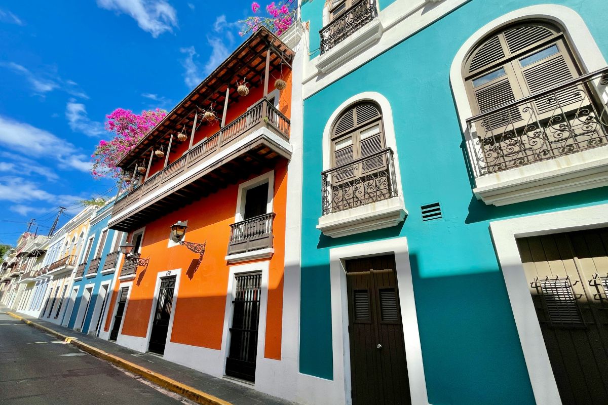 Blue cobblestone streets of Old San Juan, Puerto Rico